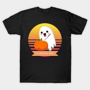 Halloween Cute Ghost Carving a Pumpkin *Is Lobotomy Time* T-Shirt